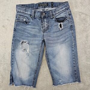 RUDE Distressed Denim Shorts Men's 28 Ripped Frayed Skinny Fit Blue Jorts Grunge